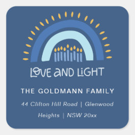 Blauwe Regenboorkaarsen Liefde & Licht Hanukka-adr Vierkante Sticker