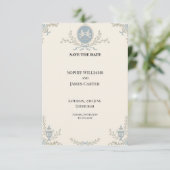 Blauwe Regency Cameo Bruiloft Save The Date (Staand voorkant)