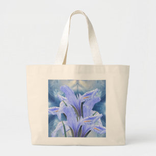 Blauwe regendruppel Iris Grote Tote Bag