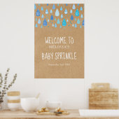 Blauwe regendruppels Baby Sprinkle / Shower Welkom Poster (Keuken)