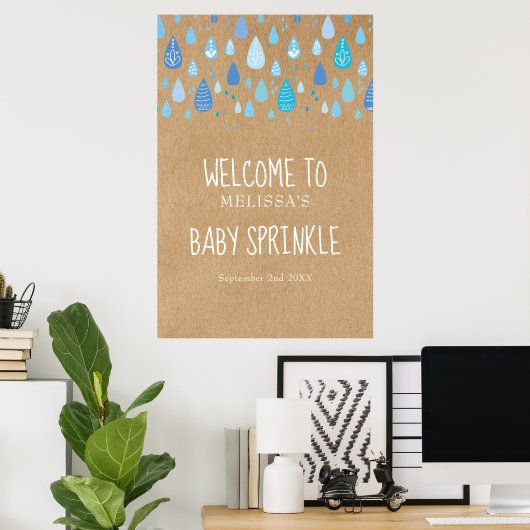 Blauwe regendruppels Baby Sprinkle / Shower Welkom Poster (Thuiskantoor)