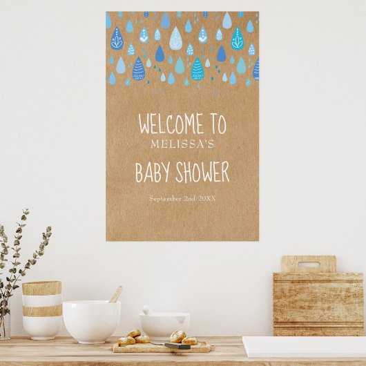 Blauwe regendruppels Boho baby shower / Strooi wel Poster (Keuken)