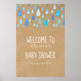 Blauwe regendruppels Boho baby shower / Strooi wel Poster