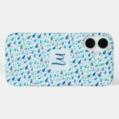 Blauwe regendruppels custom monogram Case-Mate iPhone case (Achterkant (horizontaal))