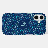 Blauwe regendruppels custom monogram Case-Mate iPhone case (Achterkant (horizontaal))