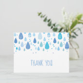 Blauwe regendruppels dank u bedankkaart (Staand voorkant)