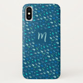 Blauwe regendruppels monogram Case-Mate iPhone case (Achterkant)