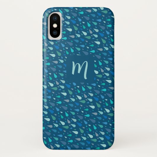 Blauwe regendruppels monogram Case-Mate iPhone case (Achterkant)