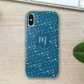 Blauwe regendruppels monogram Case-Mate iPhone case
