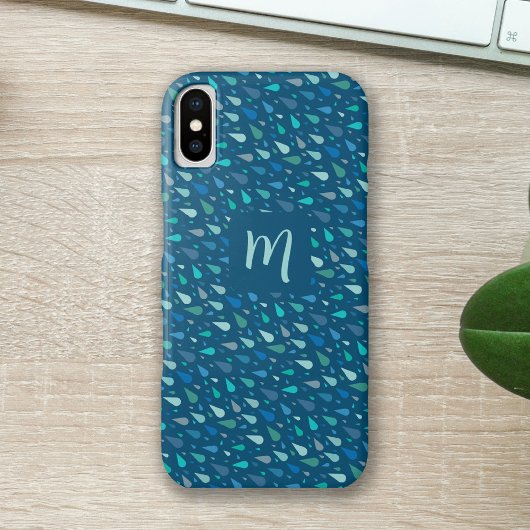 Blauwe regendruppels monogram Case-Mate iPhone case