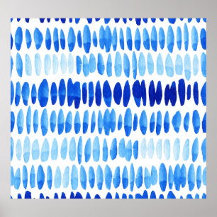 Blauwe regendruppels: Waterverf naadloos Abstract Poster