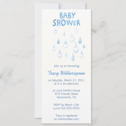Blauwe regenval baby shower Uitnodiging (Voorkant)