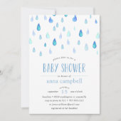 Blauwe regenval | Uitnodiging tot Baby shower (Voorkant)