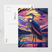 Blauwe reiger bij zonsondergang briefkaart (Voorkant / Achterkant)