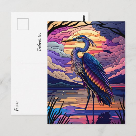 Blauwe reiger bij zonsondergang briefkaart (Voorkant / Achterkant)