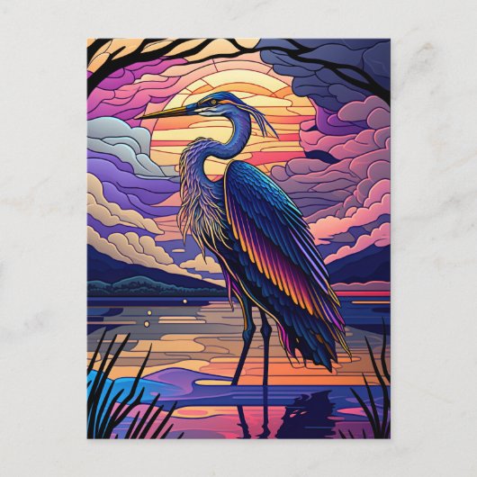 Blauwe reiger bij zonsondergang briefkaart (Voorkant)