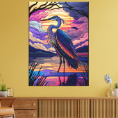 Blauwe reiger bij zonsondergang canvas afdruk (Insitu (Woonkamer))