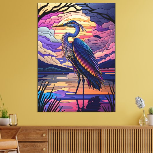 Blauwe reiger bij zonsondergang canvas afdruk (Insitu (Woonkamer))