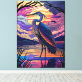 Blauwe reiger bij zonsondergang canvas afdruk (Insitu (Houten vloer))