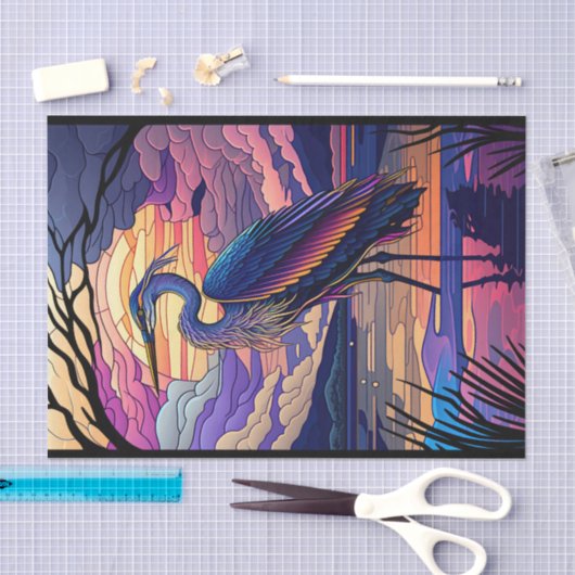 Blauwe reiger bij zonsondergang tissuepapier (Craft)