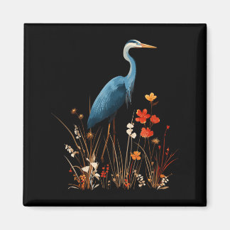 Blauwe Reiger Bloemige Wilde Bloem Vogelspotten Magneet