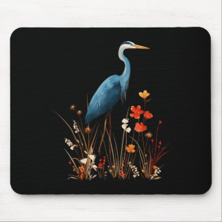 Blauwe Reiger Bloemige Wilde Bloem Vogelspotten Muismat