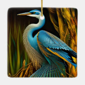 Blauwe reiger in Reeds Keramisch Ornament (Achterkant)