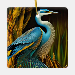 Blauwe reiger in Reeds Keramisch Ornament