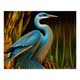 Blauwe reiger in Reeds Perfect Poster