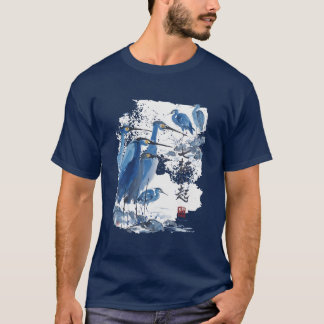 Blauwe Reiger Japanse Inktwassing Vogel Natuur T-shirt