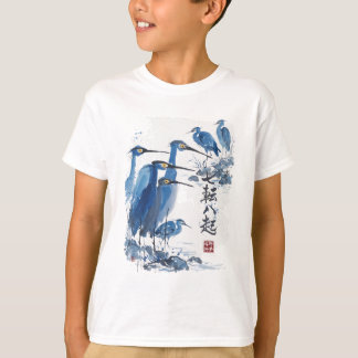 Blauwe Reiger Japanse Inktwassing Vogel Natuur T-shirt