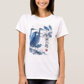 Blauwe Reiger Japanse Inktwassing Vogel Natuur T-shirt