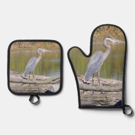 Blauwe Reiger Ovenwant & Pannenlap Set