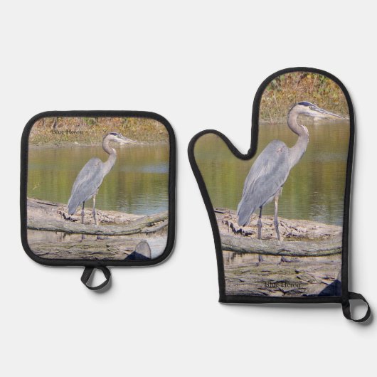 Blauwe Reiger Ovenwant & Pannenlap Set (Voorkant)
