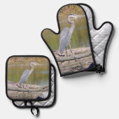 Blauwe Reiger Ovenwant & Pannenlap Set (Voorkant / Achterkant)