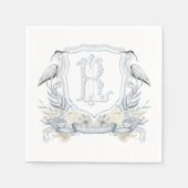 Blauwe Reiger Speciale Monogram Wapenschild Servet (Voorkant)