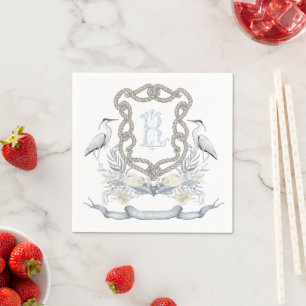 Blauwe Reiger Touw Monogram Wapenschild Servet