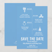 Blauwe relatie-tijdlijn Trouw Save the Date (Voorkant / Achterkant)