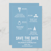 Blauwe Relatie tijdlijn Weddenschap Opslaan Datum Save The Date (Voorkant / Achterkant)