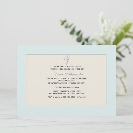 Blauwe religieuze uitnodiging (Staand voorkant)