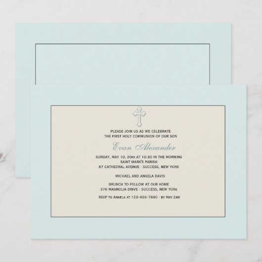 Blauwe religieuze uitnodiging (Voorkant / Achterkant)