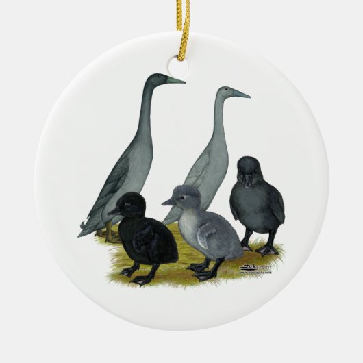 Blauwe Ren Eend Familie Keramisch Ornament (Voorkant)