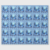 Blauwe Rendier Sneeuwvlokken Kerstmis Cadeaupapier (Vlak)