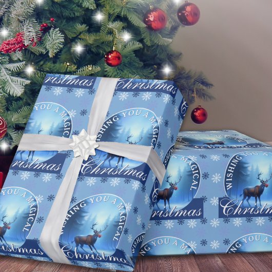 Blauwe Rendier Sneeuwvlokken Kerstmis Cadeaupapier