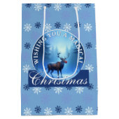 Blauwe Rendier Sneeuwvlokken Kerstmis Medium Cadeauzakje (Achterkant)