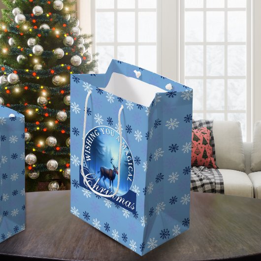 Blauwe Rendier Sneeuwvlokken Kerstmis Medium Cadeauzakje