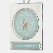 Blauwe rendierbotanische delicate elegant verzilverd banner ornament (Links)