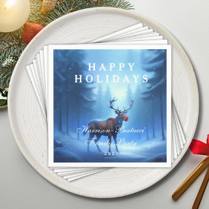 Blauwe Rendieren Prettige Feestdagen Familie Feest Servet