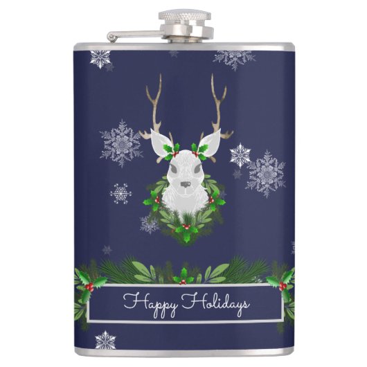 Blauwe rendierfles heupfles (Voorkant)