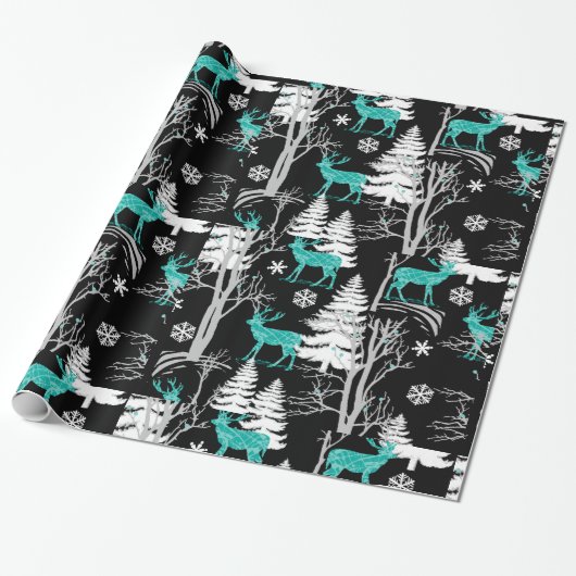 Blauwe rendiervis in het Bos-vakantiewerkdocument Cadeaupapier (Uitgerold)